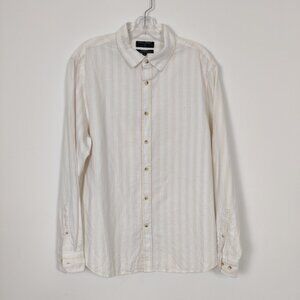 Banana Republic White Striped Men's Shirt Size Large Linen Cotton Quiet Luxury